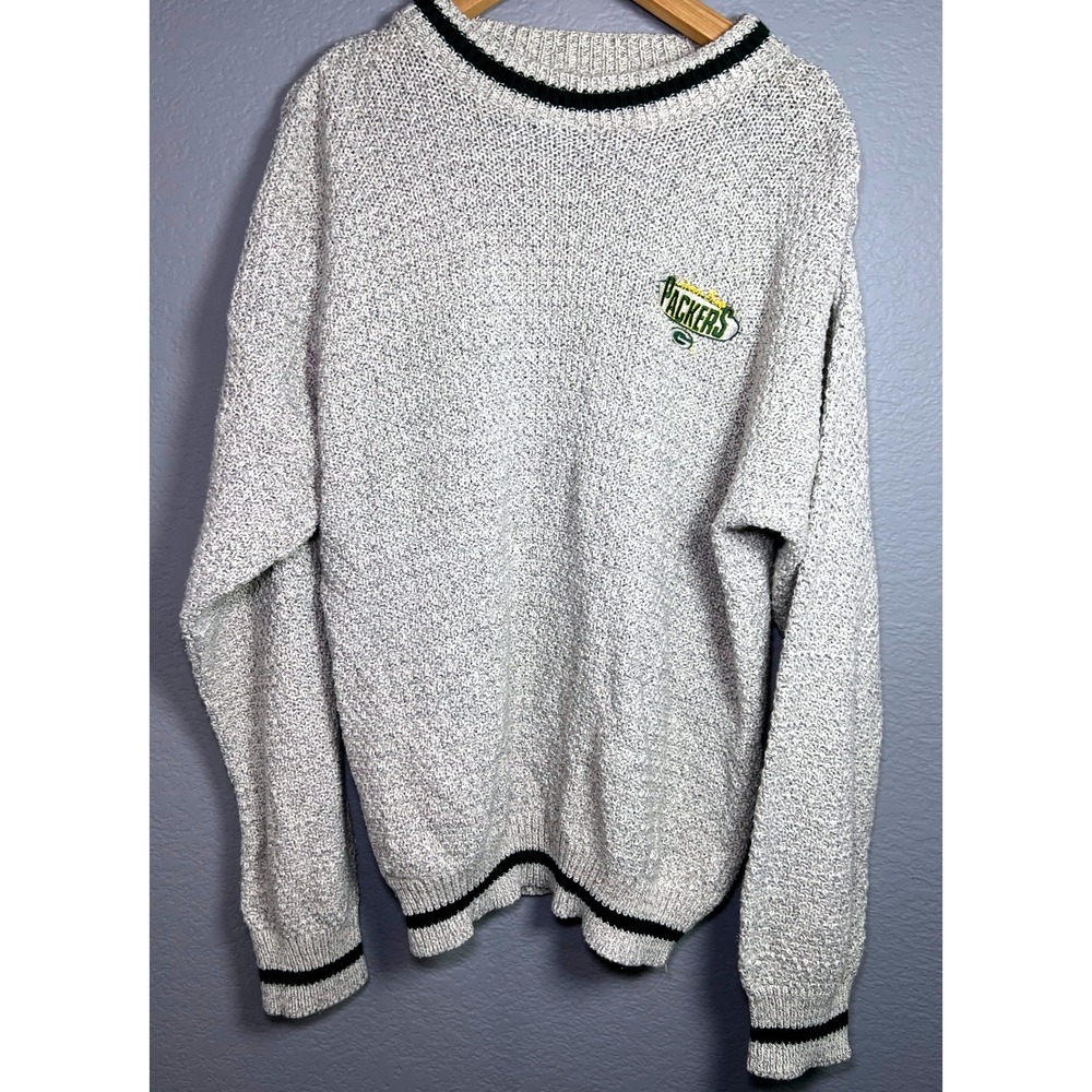 Vintage Pro Elite Green Bay Packers Sweater Mens Large Grey Cotton Knit USA Made